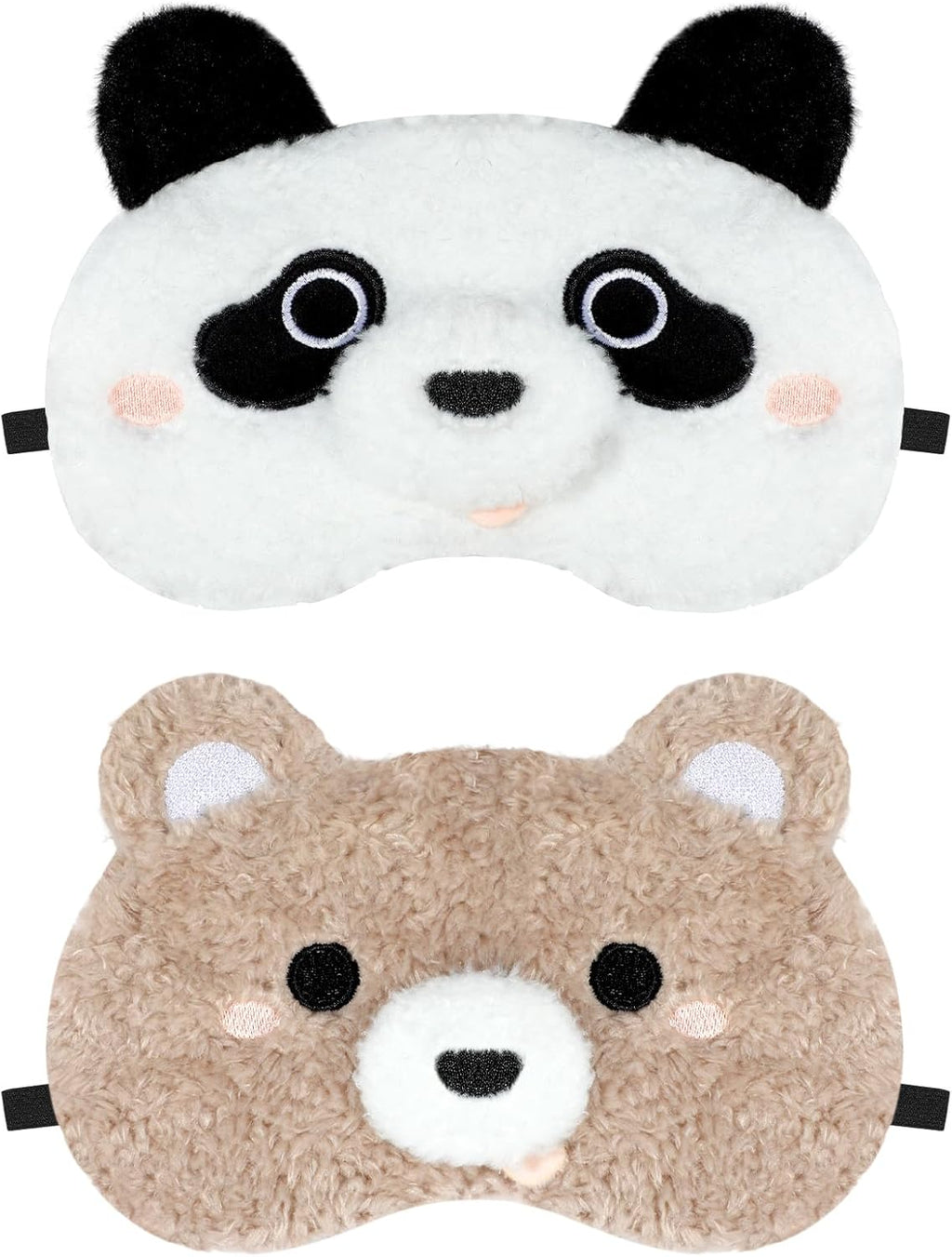 NEWEST 2 Pcs Cute Plush Animal Sleeping Masks, Soft Panda Bear Eye Cover for Sleeping with Elastic Strap, Funny Cartoon Eyeshade Blindfold for Blackout Travel Nap Night Sleep Party Girl Boy