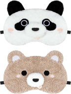 NEWEST 2 Pcs Cute Plush Animal Sleeping Masks, Soft Panda Bear Eye Cover for Sleeping with Elastic Strap, Funny Cartoon Eyeshade Blindfold for Blackout Travel Nap Night Sleep Party Girl Boy