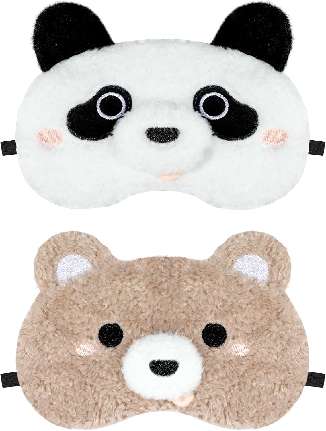 NEWEST 2 Pcs Cute Plush Animal Sleeping Masks, Soft Panda Bear Eye Cover for Sleeping with Elastic Strap, Funny Cartoon Eyeshade Blindfold for Blackout Travel Nap Night Sleep Party Girl Boy