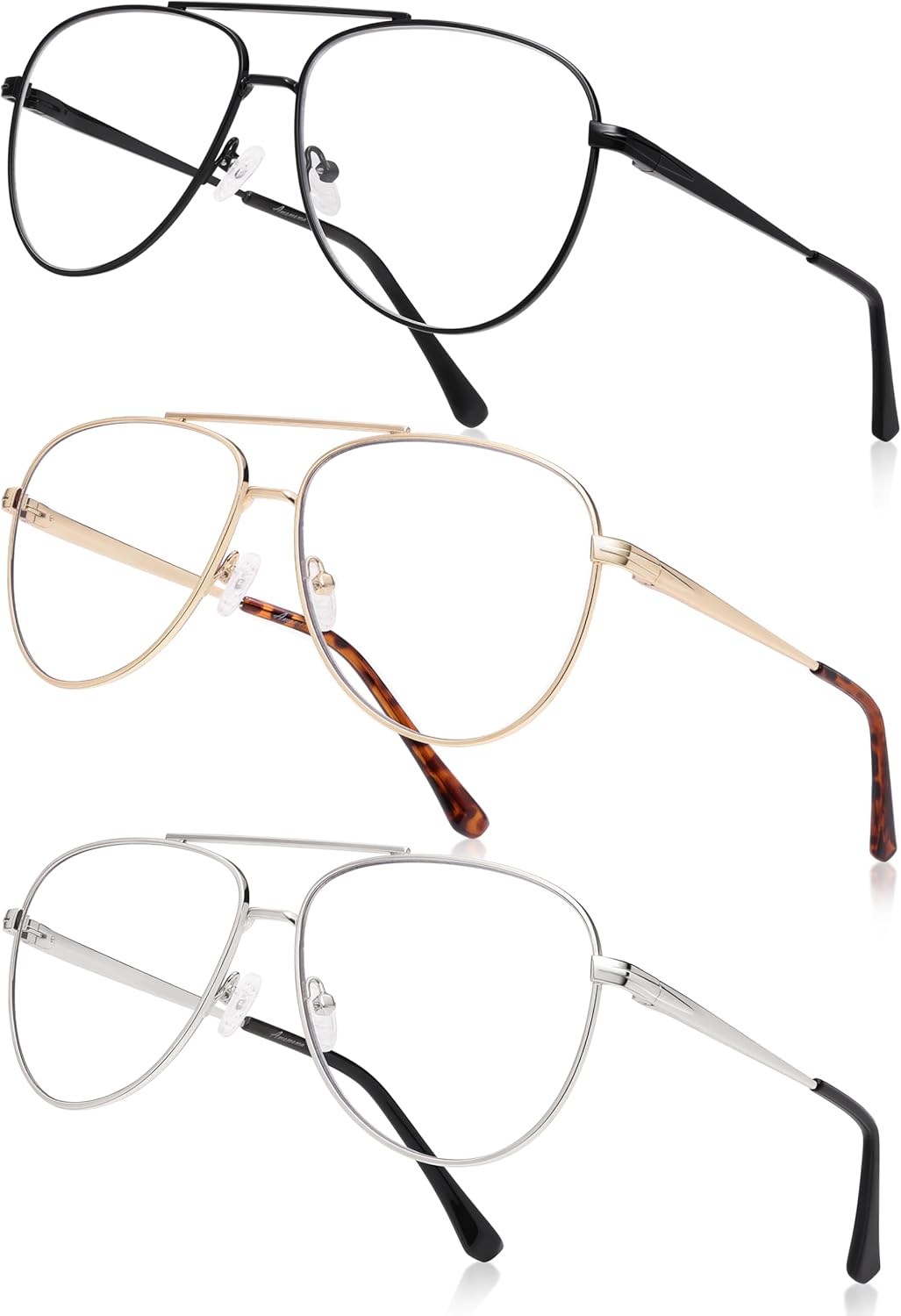 AMOMOMA Aviator Reading Glasses for Women,Men Blue Light Blocking Computer Readers Trendy Retro Metal Frame AM6162US