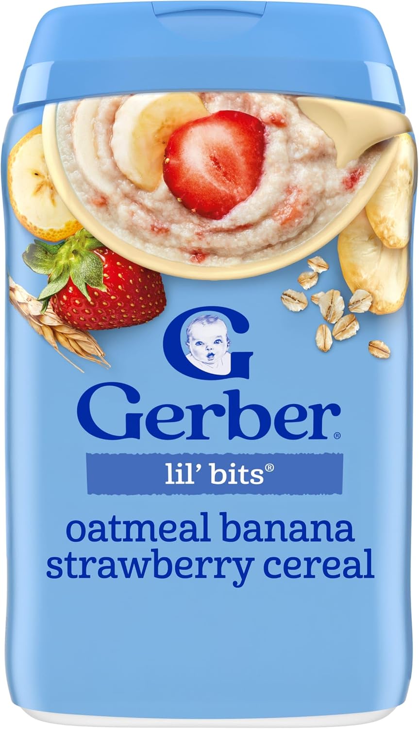 Gerber Stage 3 Baby Food, Oatmeal Banana Strawberry Cereal, Whole Grains, Iron, Baby Oatmeal Cereal