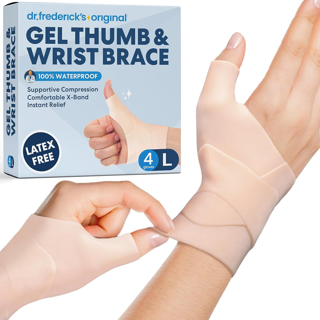 Dr. Frederick's Original Waterproof Thumb & Wrist Brace - 4 ct - Hand Brace for Arthritis, Tendonitis, Carpal Tunnel & Trigger Thumb - Doctor-Developed Spica Splint - Fits Left & Right Hand - Large
