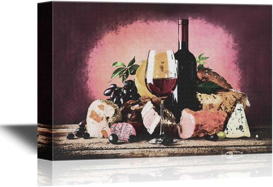 wall26 - Canvas Wall Art - Still Life with Wine Bottle and Glass on Abstract Background - Gallery Wrap Modern Home Art | Ready to Hang - 32x48 inches