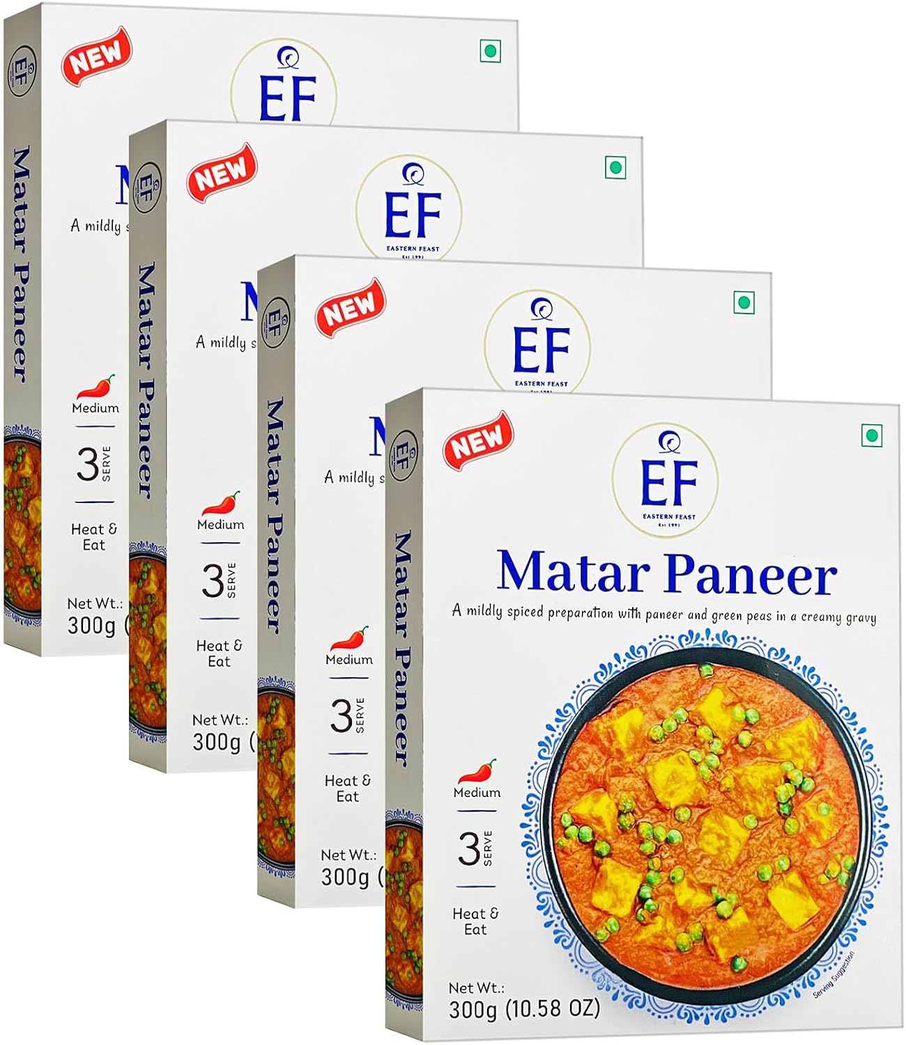 Eastern Feast - Matar Paneer, Ready to Eat Vegetarian Meals, (Pack of 4), Gluten Free