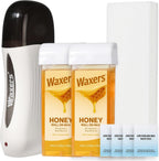 Roll on Wax Kit for Hair Removal at Home Roller Waxing Depilatory for Women Men Honey Soft Wax Kit for Coarse & Thick Hair with Warmer and Strips