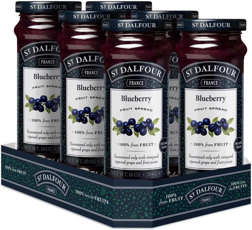 St. Dalfour Blueberry Fruit Spread - 10oz - 100% from Fruit, No Artificial Ingredients, Non-GMO, No Cane Sugars, All Natural - Pack of 6