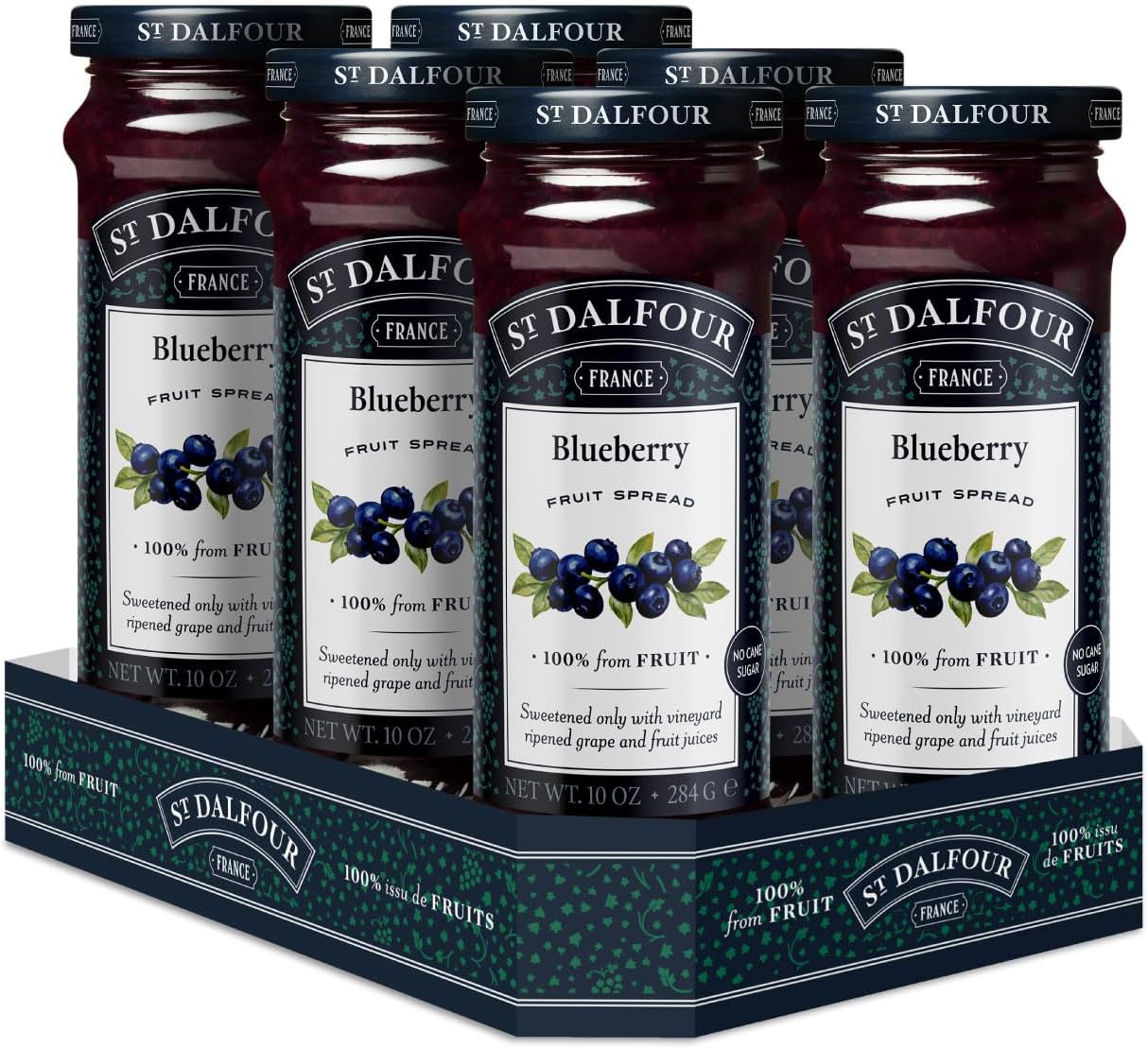 St. Dalfour Blueberry Fruit Spread - 10oz - 100% from Fruit, No Artificial Ingredients, Non-GMO, No Cane Sugars, All Natural - Pack of 6