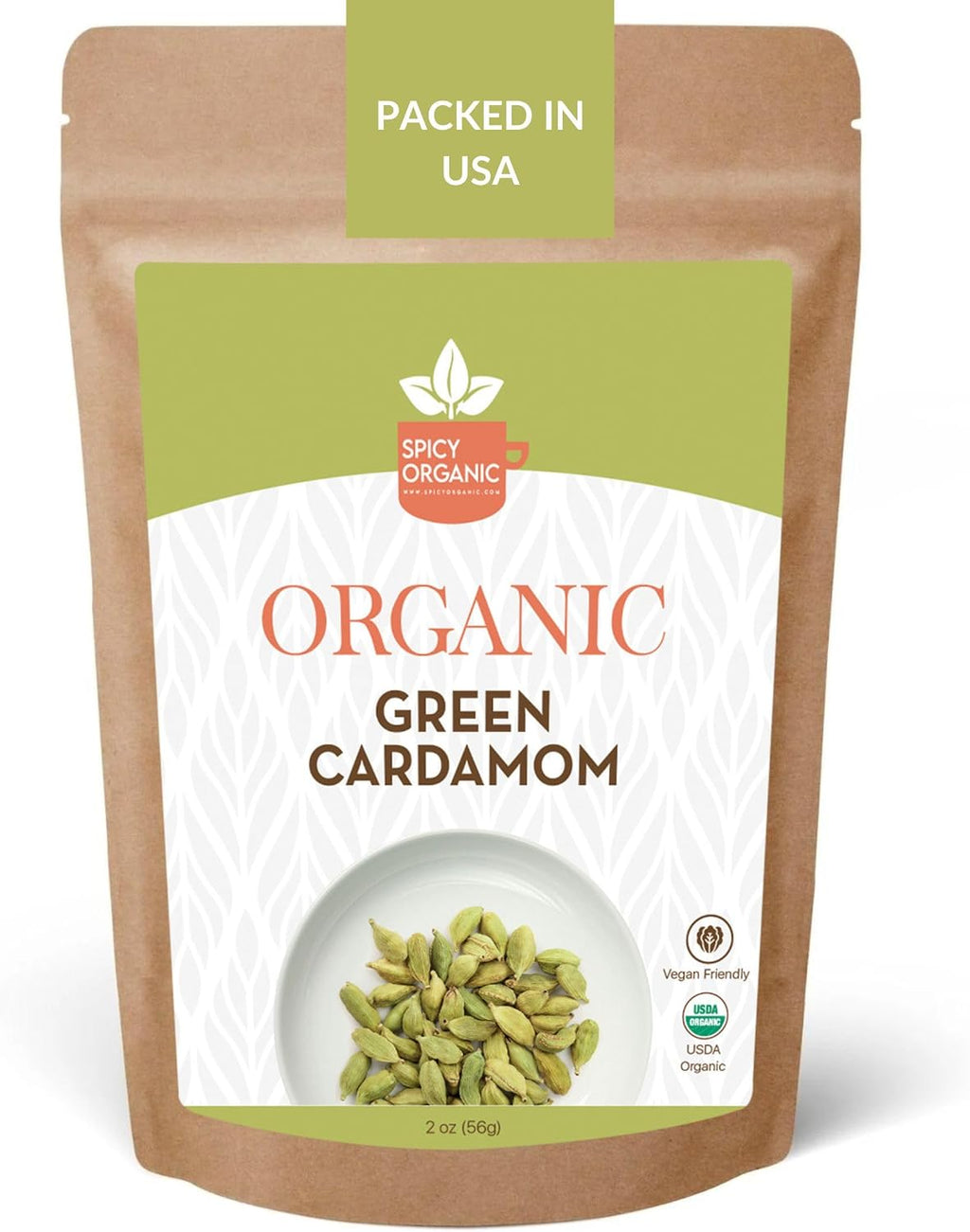 SPICY ORGANIC Green Cardamom Pods – 2 oz - Whole Cardamon Seeds for Authentic Spice Flavor, Natural Cardamon Pod for Tea, Cooking, and Baking- USDA Certified Organic, Gluten-Free, Non-GMO and Kosher