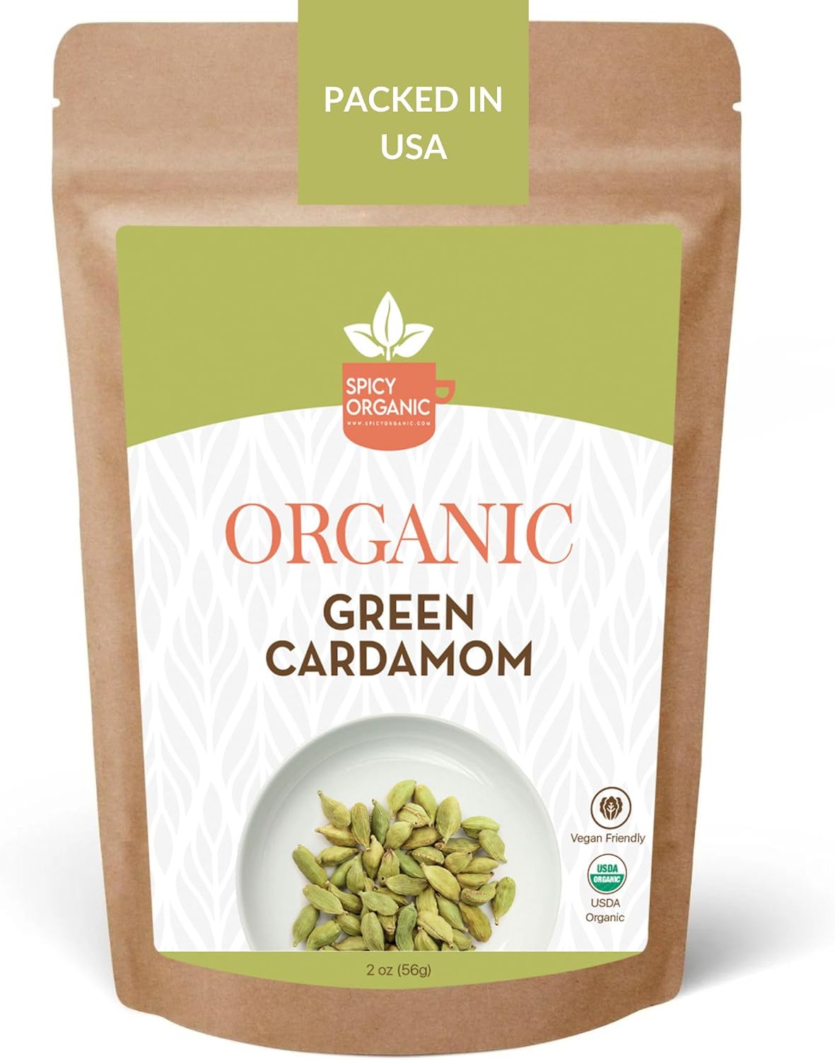 SPICY ORGANIC Green Cardamom Pods – 2 oz - Whole Cardamon Seeds for Authentic Spice Flavor, Natural Cardamon Pod for Tea, Cooking, and Baking- USDA Certified Organic, Gluten-Free, Non-GMO and Kosher