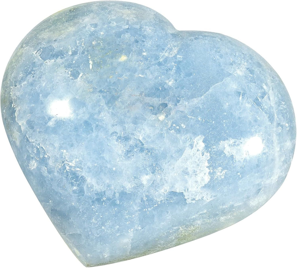 mookaitedecor Natural Blue Celestite Crystal Heart Shaped Stone, Polished Celestine Puff Hearts Crystals Ornament for Healing Home Decor Collectible, 3.58-3.93 Inch