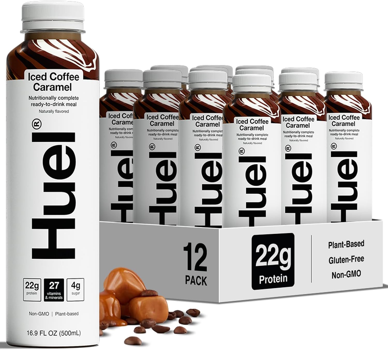 Huel Ready-to-Drink | Iced Coffee Caramel Meal Replacement Shake | High Protein Drink | Nutritionally Complete, Low Sugar, Plant Based, Vegan, Healthy | 20g Protein Per Bottle, 16.9 Fl Oz, 12 Pack