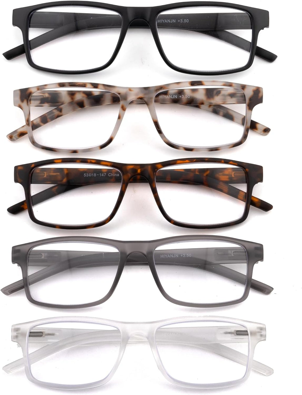 HIYANJN Blue Light Reading Glasses for Men Women Spring Hinge 5 Pack Computer Readers Rectangular Frame Eyeglasses