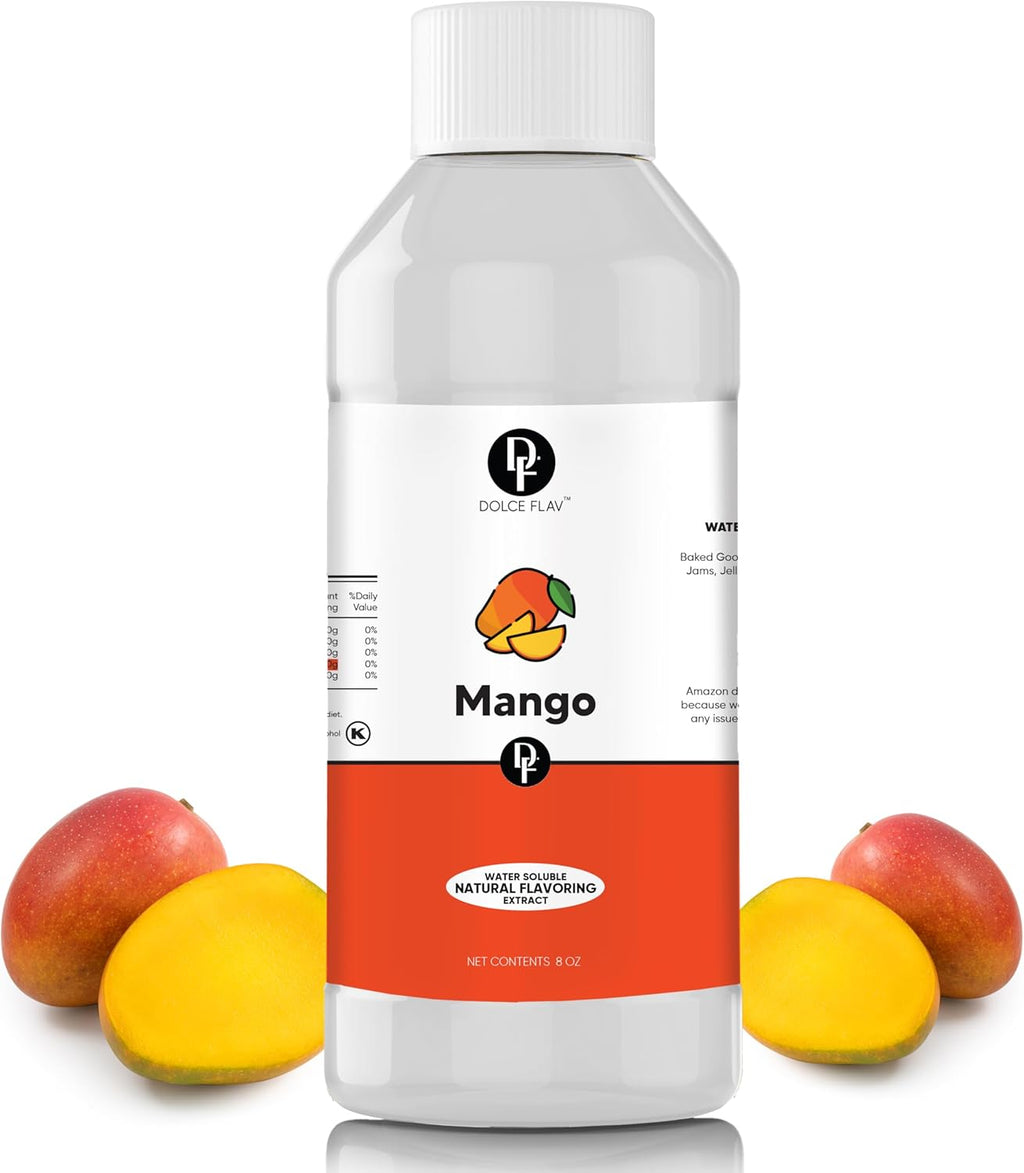 Dolce Flav Natural Mango Extract – 8 Ounce Water-Soluble Kosher, Sugar-Free, Concentrated Tropical Mango Flavoring for Baking, Smoothies & Candy
