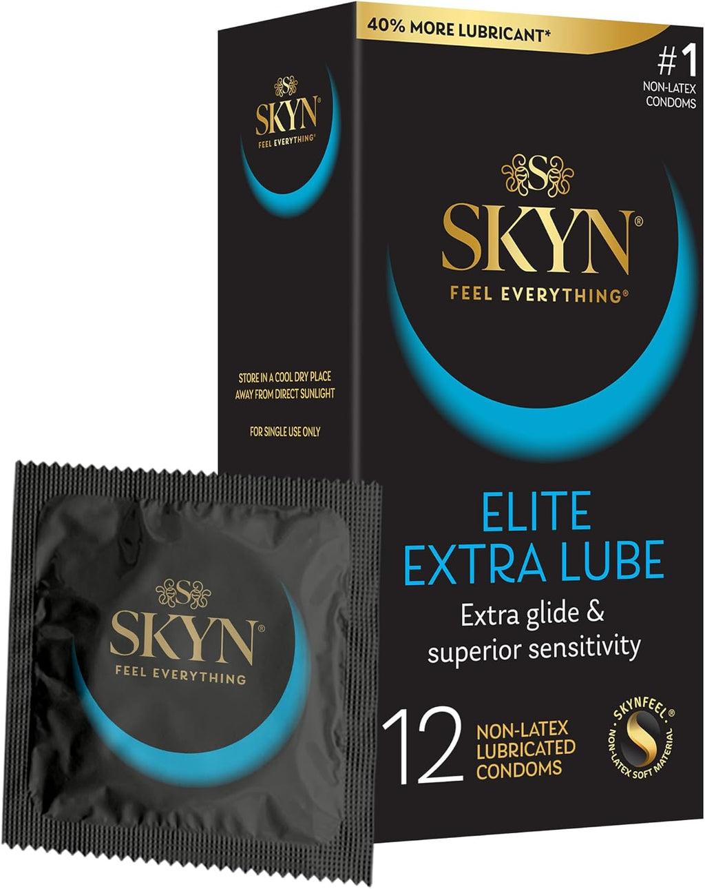 SKYN Elite Extra Lube Condoms – 12 Count – Ultra-Thin, Lubricated Latex-Free Condoms with Extra-Silky Lubricant