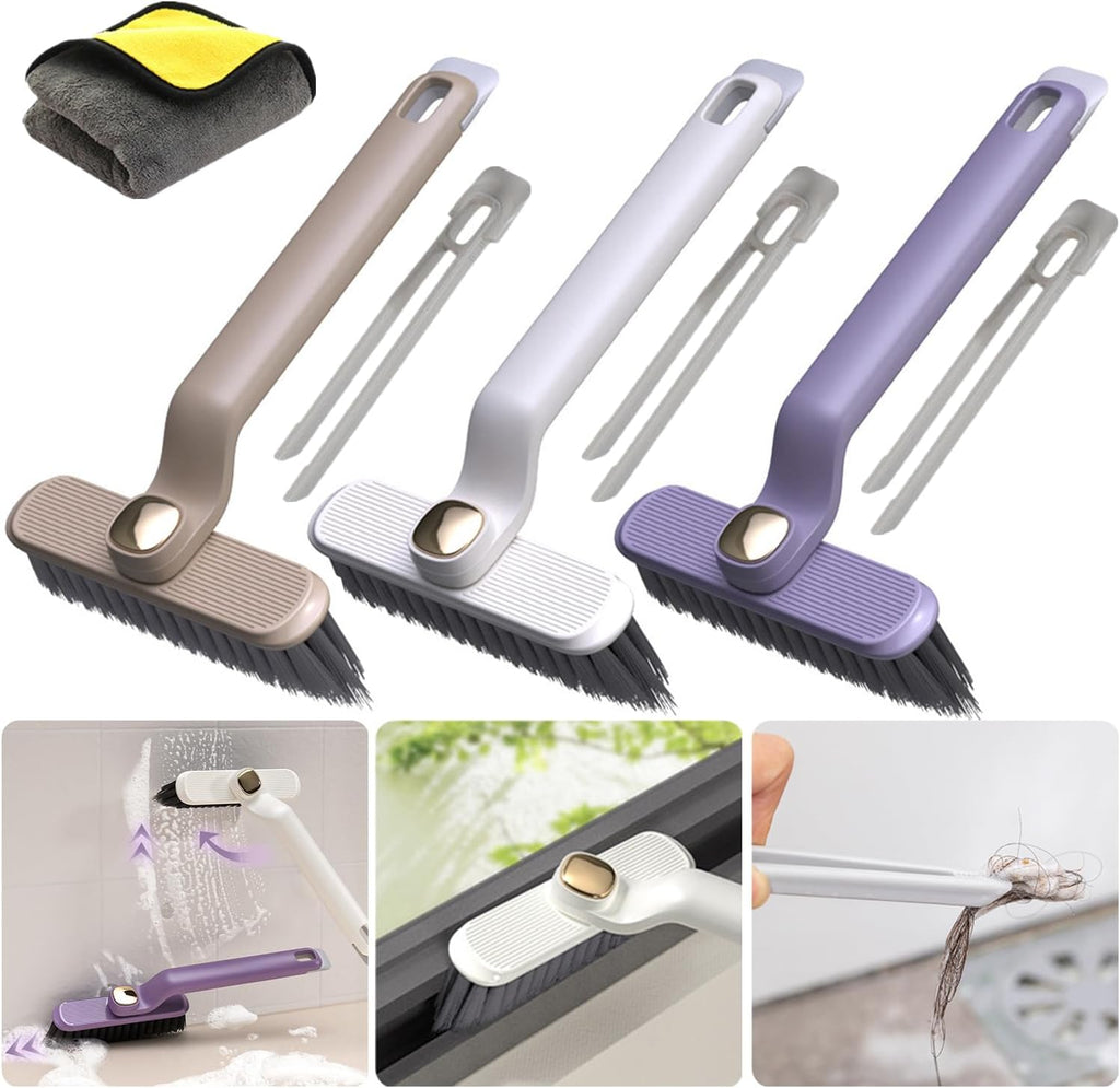3 Pcs Multi-Function Rotating Crevice Cleaning Brush, 3 in 1 Hard Bristle Crevice Cleaning Brush, 360° Rotating Gap Cleaning Brush for Bathroom Kitchen Household (3 Colors)