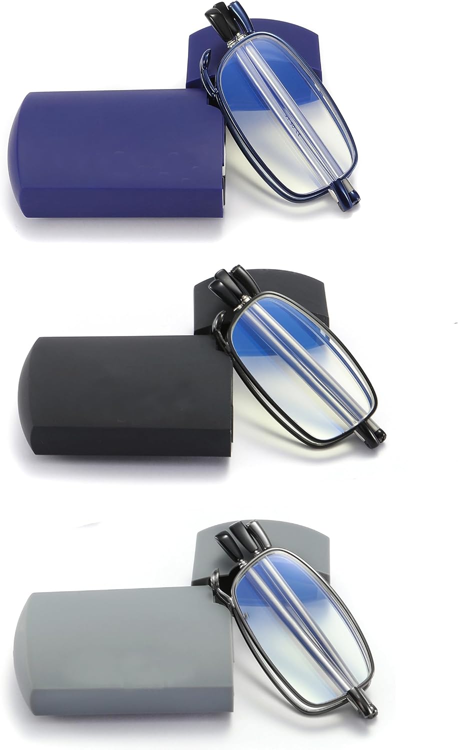 sevenplus 2 Pack Reading Glasses Blue Light Blocking, Anti UV Glare, Foldable Computer Spring Hinge Readers for Women Man