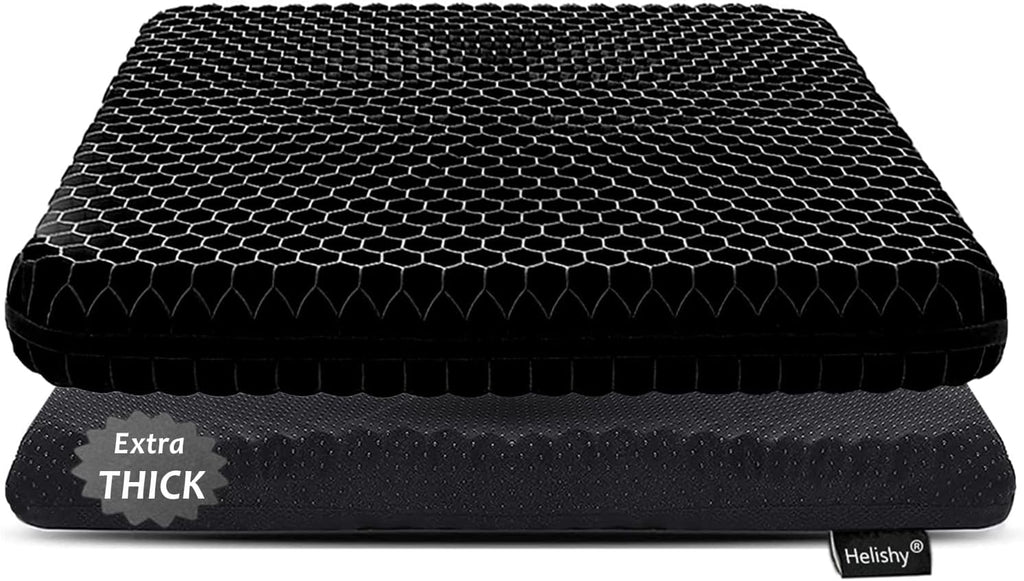 Gel Seat Cushion for Long Sitting, Extra Thick Gel Cushion for Wheelchair Soft Chair Pads for Office Home Chairs Car Seats Long Trips - Back Sciatica Hip Tailbone Pain Relief Cushion (Black)
