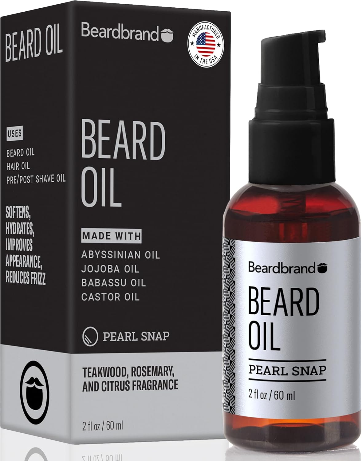 Beardbrand Beard Oil for Men with Jojoba & Vitamin E – Softens Stubble, Conditions Skin & Promotes Beard Growth | Teakwood, Rosemary, & Citrus Scent | 2 fl oz