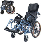 Folding Reclining Wheelchair 20" Rear Wheels and Elevating Legrests and 18" Seat Width 220 lbs Black
