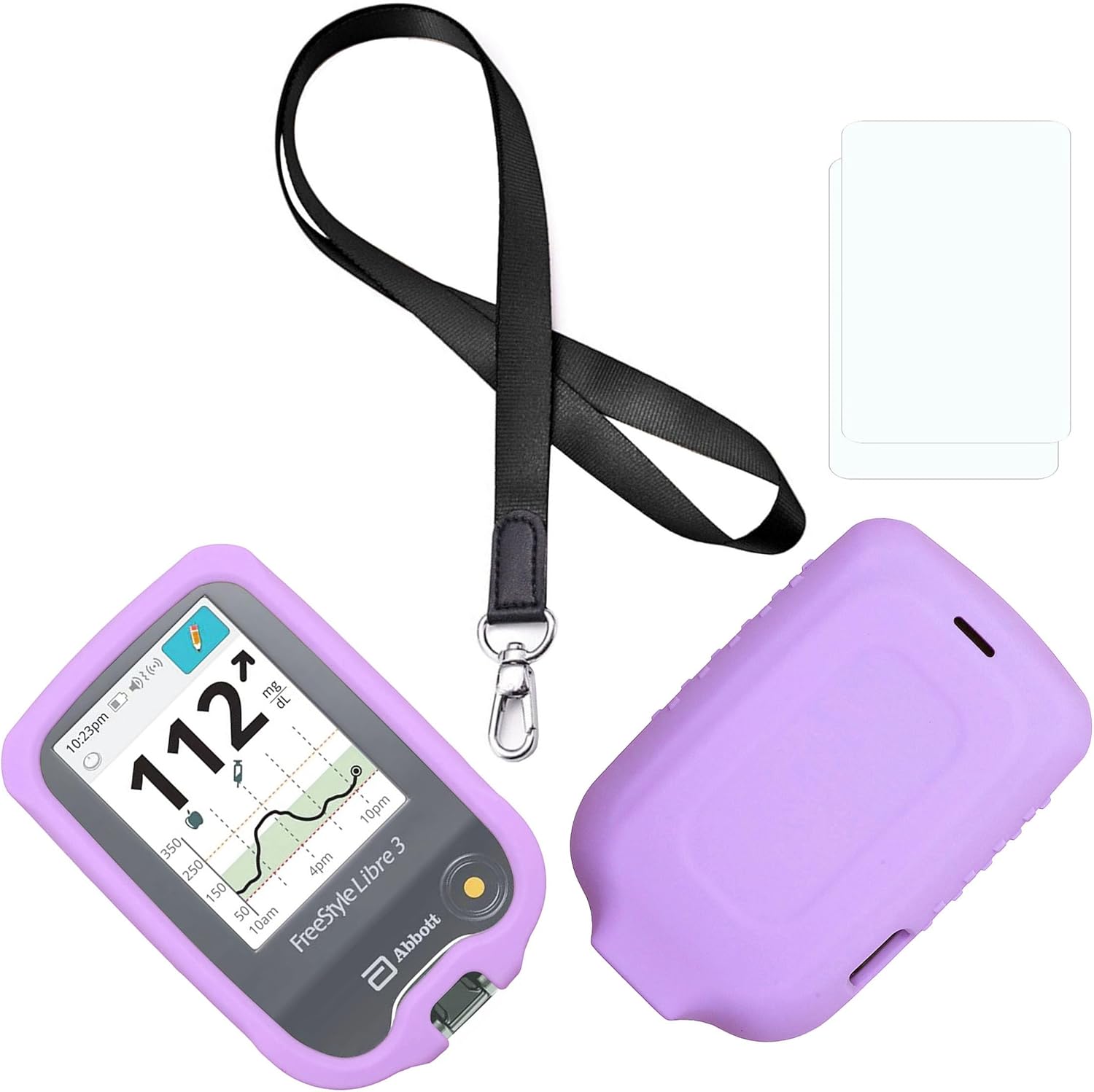 New Premium Silicone Case(Lanyard + TPU Screen Protector) for Freestyle Libre & Freestyle Libre 2 (LPurple)