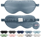 Mulberry Silk Blackout Adjustable Sleep Eye Mask for Men/Women Travel Plane,Ash Blue
