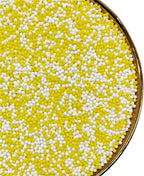 Sprinkles130g/4.6oz, White Yellow Edible Pearl Sprinkles for Cake Decorations, Baking, Ice Cream, Cookies, Cupcake Topper Edible Pearls Sprinkles - 2mm Matte Sugar Pearls for Cake Decorating (2mm yellow white)