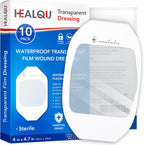 Transparent Film Dressing 4" x 4.75" (10 Pack) - Waterproof Adhesive Wound Bandages for Post-Surgical Shower, IV Shield, Tattoo Aftercare, Clear Breathable Dressing Patches by HEALQU