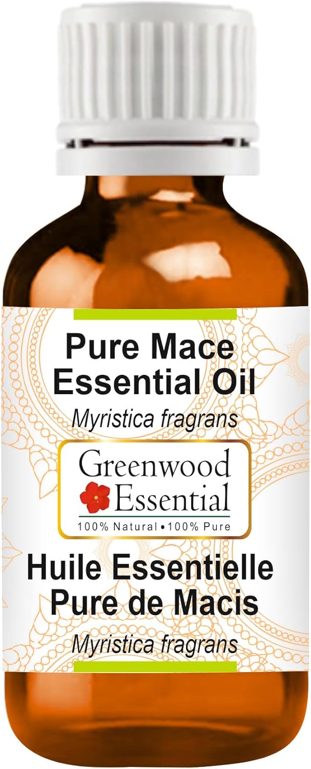Greenwood Essential Mace Essential Oil (Myristica fragrans) Pure | Non-Sticky | Non-Greasy | Lightweight | Men & Women | All Skin Types | Steam Distilled 5ml (0.16 oz)