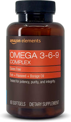 Amazon Elements - Revly Omega 3-6-9, Complex of Fish, Flaxseed and Borage Oil - EPA & DHA Omega-3 fatty acids - 60 Softgels, 2 Month Supply