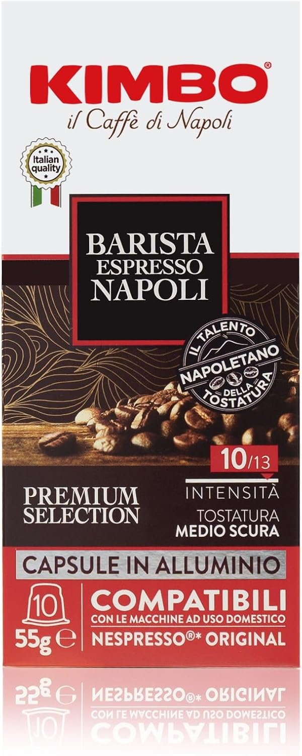 KIMBO - Barista Espresso Napoli Coffee capsules Intensity 10 / Medium-Dark Roast - Box of 100 Capsules Compatible With Nespresso Original