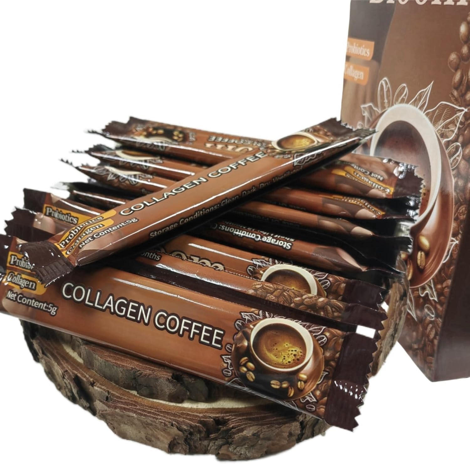 Collagen Coffee, Slim Instant Coffee Packets, Healthy Coffee-for Fast and Effective Weight Loss, 12 Bags, Raw Materialare Imported from Japan, Collagen for Women Men（60g）