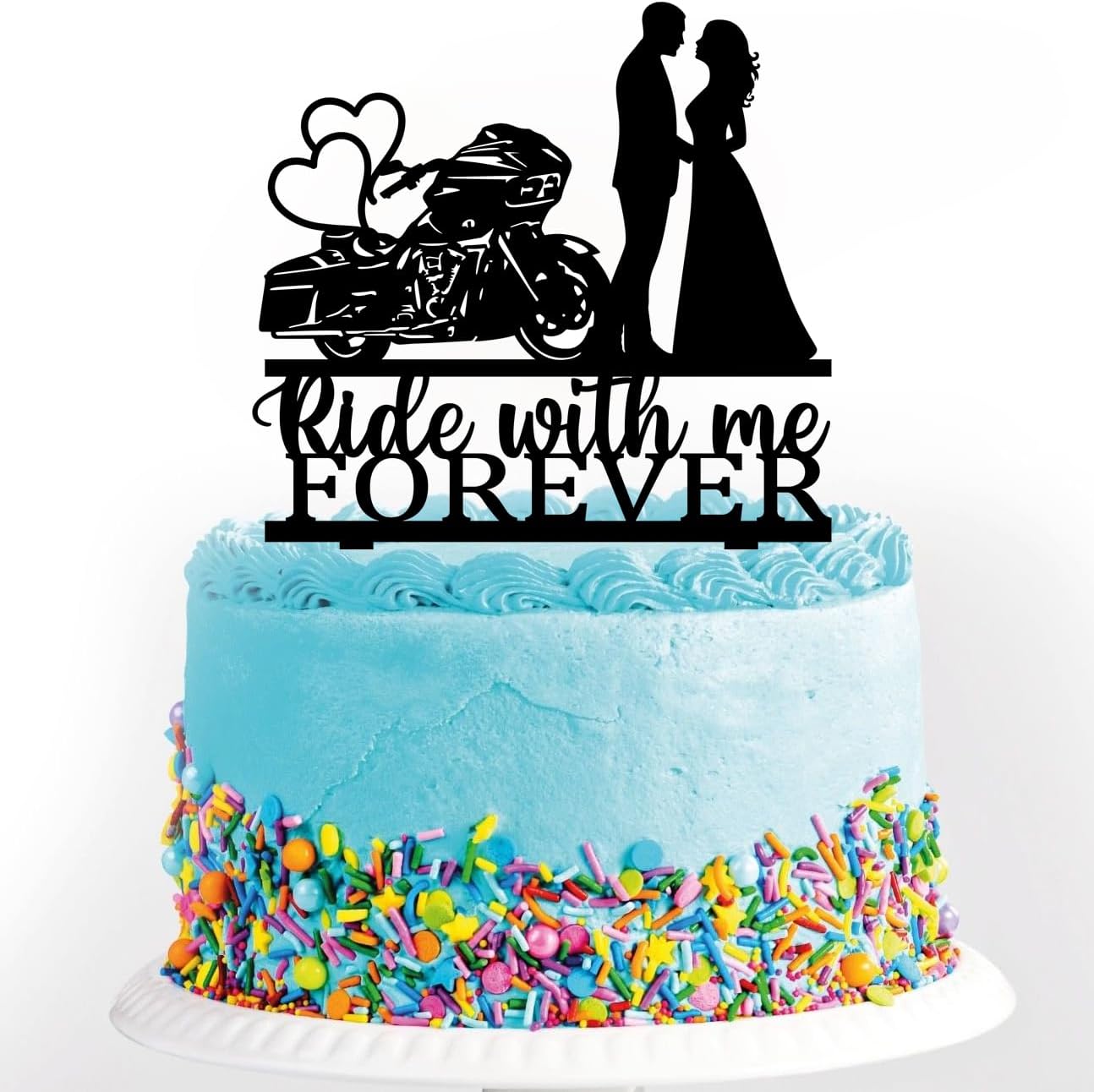 Funny Motorcycle Wedding Cake Topper Ride With Me Forever Cake Topper Motorcycle Theme Wedding/Anniversary/Bridal Shower Party Decorations
