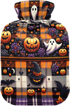 Halloween Tartan Plaid Hot Water Bottle with Soft Cover Feet Warmer with Soft Cover Hot Water Bag for Neck, Shoulder and Menstrual Cramps, 1 Liters