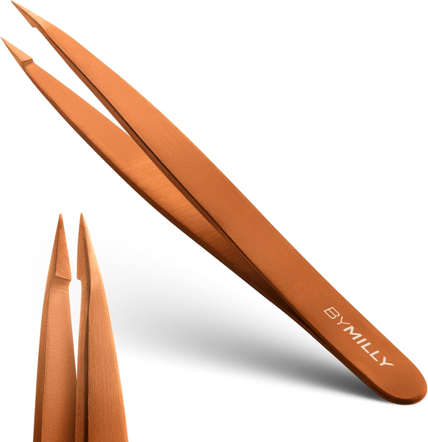 Pointed Tweezers | Titanium Series | High Carbon Stainless Steel Needle Nose | Fine Point Precision Hair Removal | Perfectly Aligned & Hand-Filed Sharp | Rose Gold