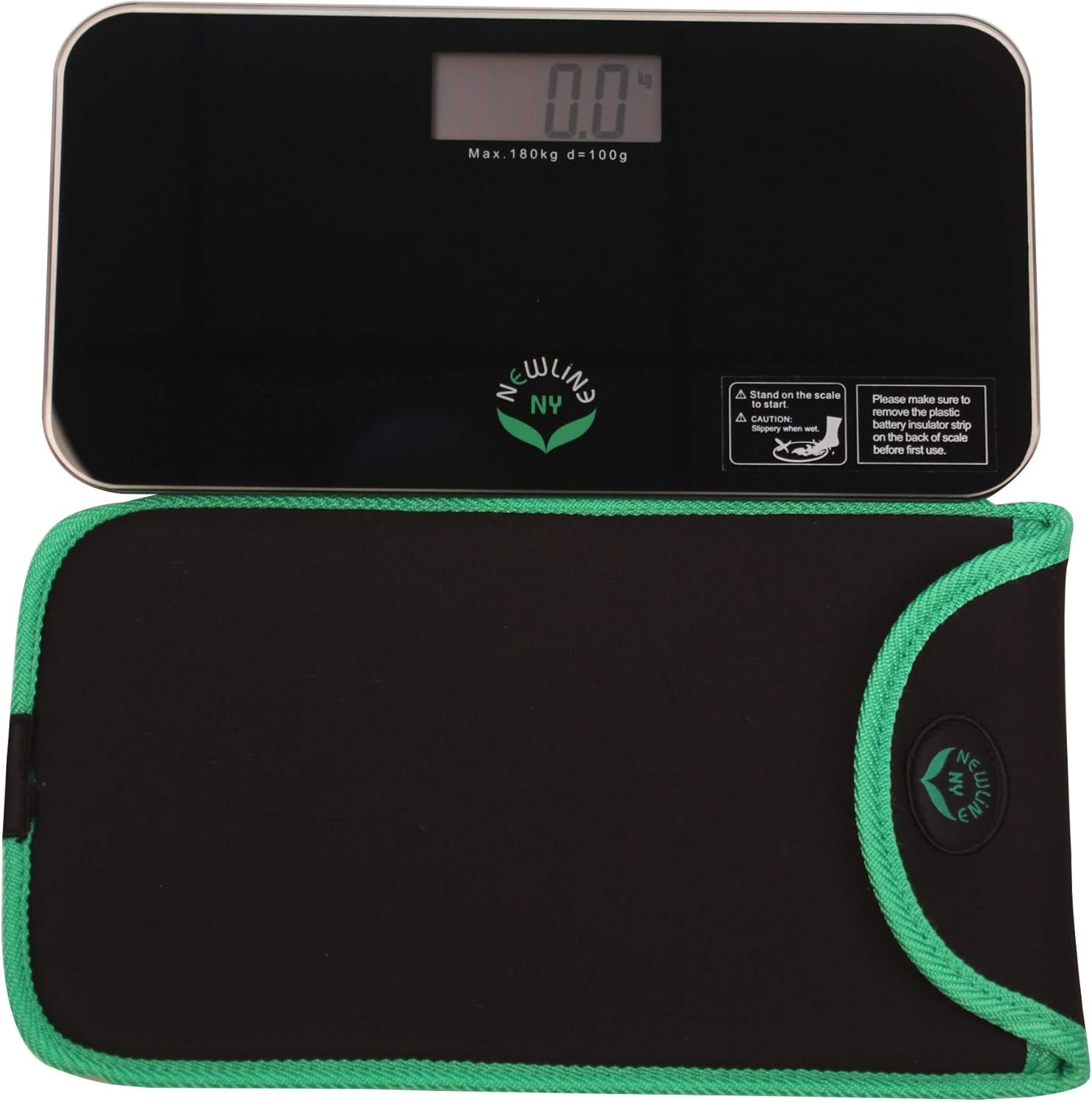 NewlineNY Black Mini Bathroom Scale + Travel Slip Case SBB-0718MBK+101BG