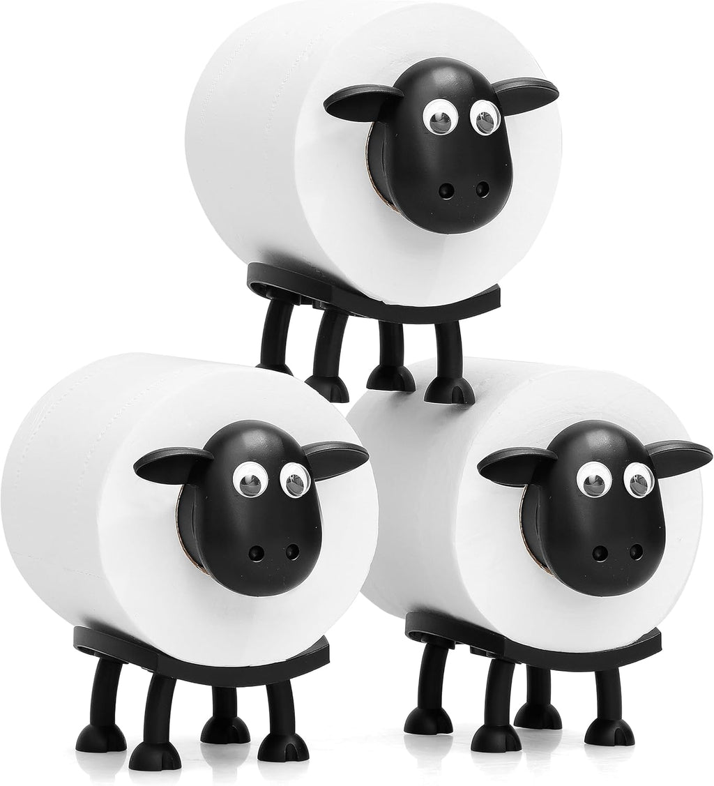 VELENTI Sheep Toilet Roll Holder - Funny Toilet Paper Holders Free Standing Cute Bathroom Decor - Premium 3D Printed Black Sheep Loo Rolls Holder - Hilarious Tissue Paper Roll Storage - Set of 3