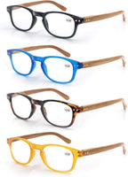 MODFANS 4 Pack Reading Glasses 1.5 Fashion Wood-Look Spring Hinges Stylish Readers Men Women
