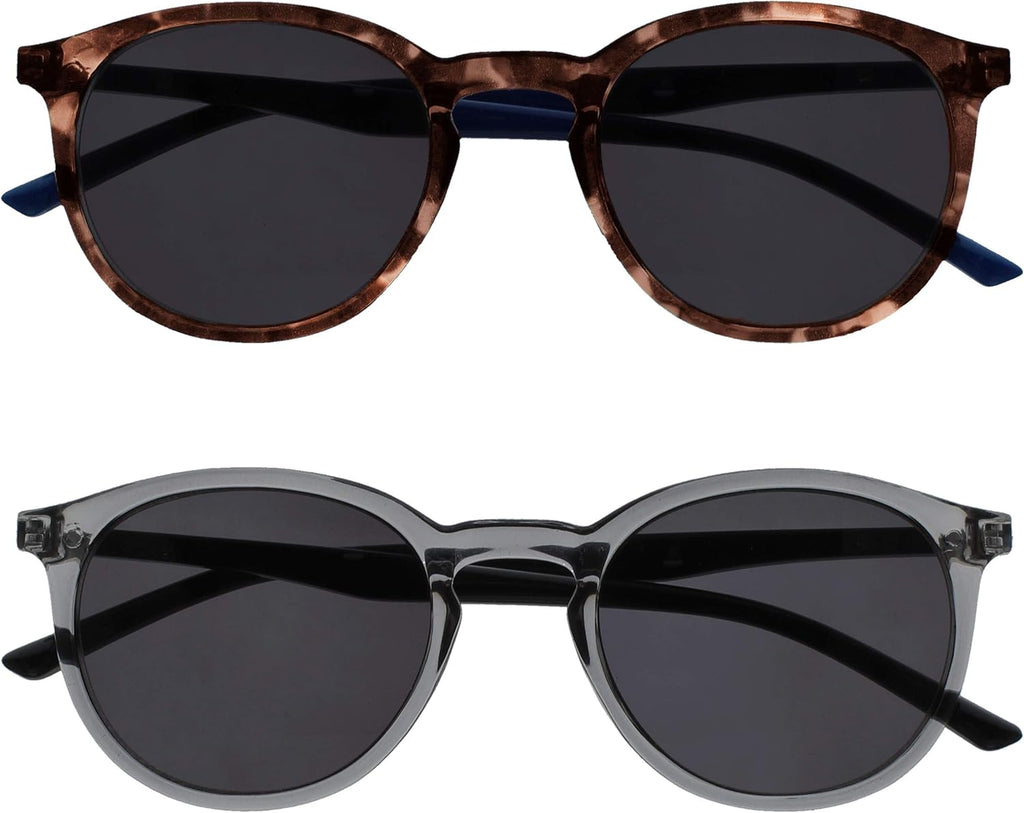 OPULIZE MET Reading SunGlasses for Women Men, Large Frame with UV400 Protection, Brown,Grey +2 (Pack of 2)