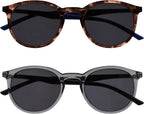 OPULIZE MET Reading SunGlasses for Women Men, Large Frame with UV400 Protection, Brown,Grey +2 (Pack of 2)