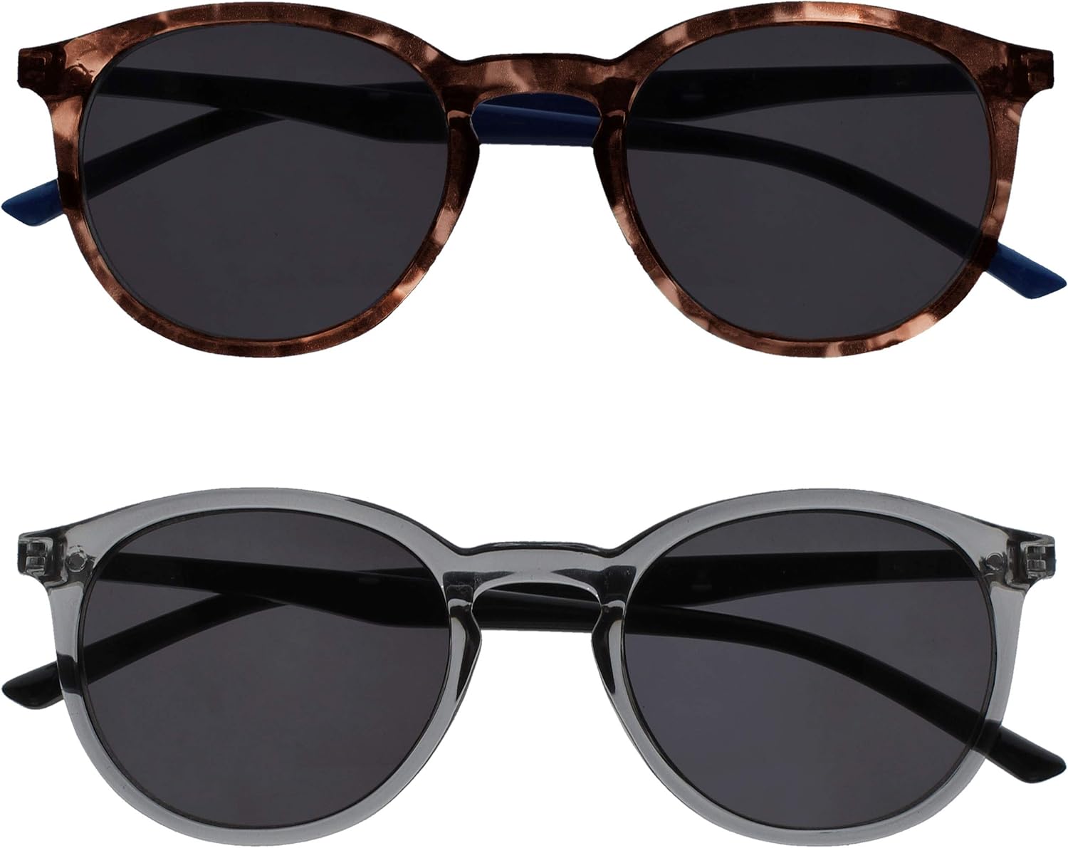 OPULIZE MET Reading SunGlasses for Women Men, Large Frame with UV400 Protection, Brown,Grey +2 (Pack of 2)