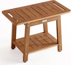 HDPS Shower Bench Seat for Inside Shower, Large Shower Stool for Shaving Legs, Shower Chair for Inside Shower to Sit On, Bath Shower Seat With Storage Shelf, Shower Foot Stool, Non-Slip, Brown