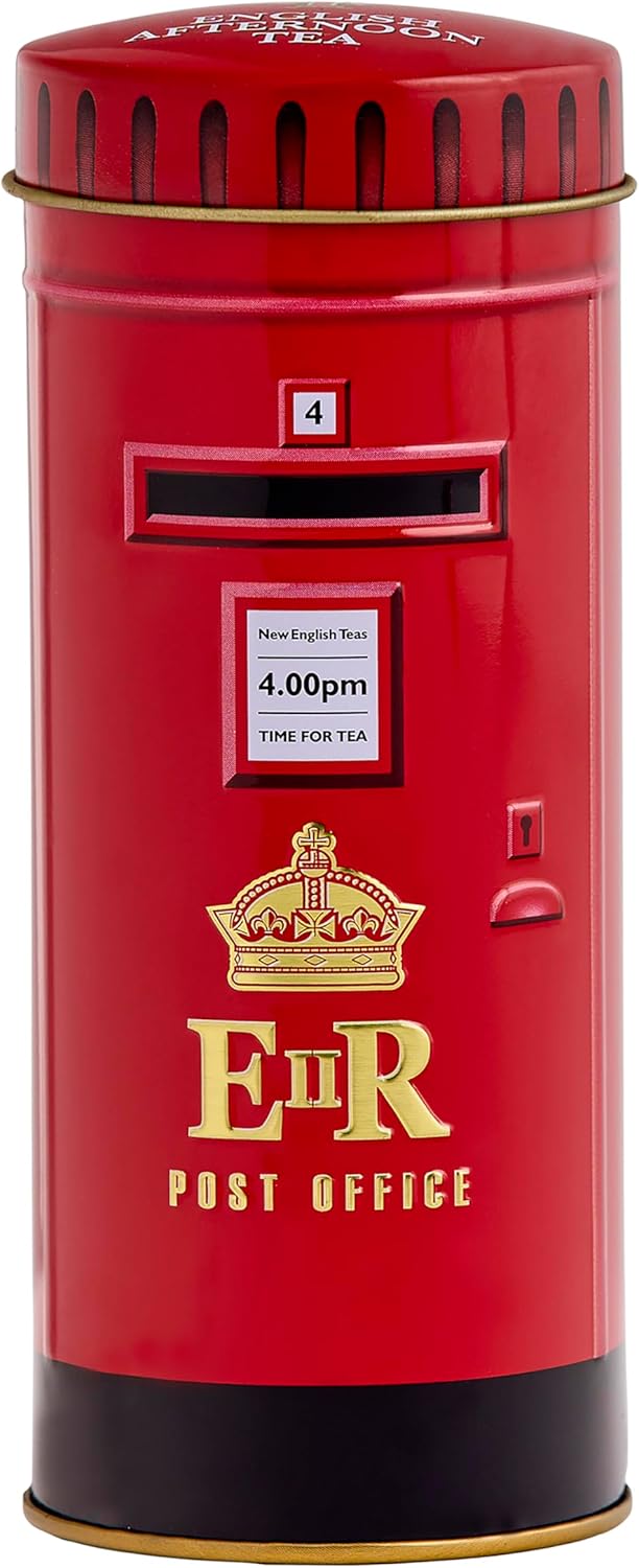 New English Teas Red British Post Box Tea Tin with 14 English Breakfast Teabags – English Gifts, Iconic London Souvenir, British Collectible Tin