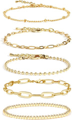 Waterproof Gold Chain Bracelet For Women Non Tarnish,14K Gold Plated Link Dainty Bracelets Stake Layered Bracelet Set Hypoallergen Gold Jewelry