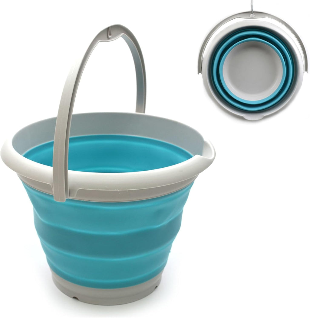SAMMART 10L (2.6 Gallon) Collapsible Plastic Bucket - Foldable Round Tub - Portable Fishing Water Pail - Space Saving Outdoor Waterpot, Size 33cm Dia (1, Bright Blue)
