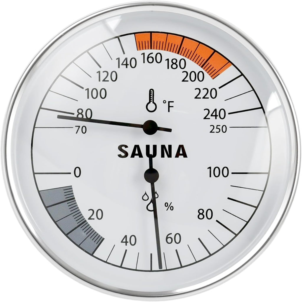 Sauna Thermometer Fahrenheit and Hygrometer 2-in-1 - Precise Indoor Humidity Temperature Monitor Gauge Sauna Accessories, Mechanical Metal Hygrothermograph Meter for Bathroom Steam Infrared Sauna Room