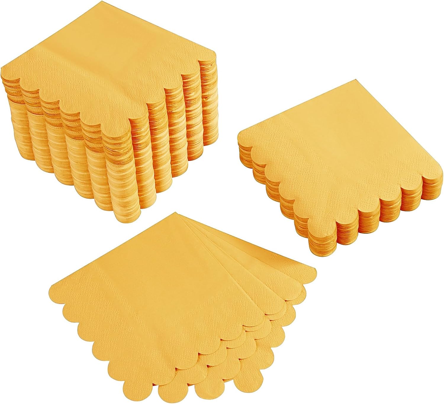 200 Pack Cocktail Napkin 2-Ply Scalloped Edged Dessert Napkins Folded 5 x 5 Inches Disposable Napkins for Dinner Wedding Birthday Party Bridal Anniversary Reception Event (Yellow)