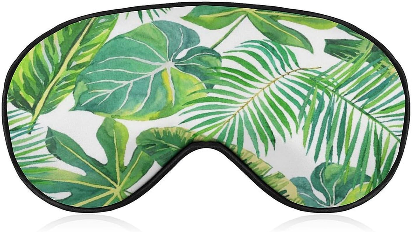 Watercolor Green Tropical Jungle Palm Leaves Sleep Mask for Women Men, Light Blocking Breathable Eye Mask with Adjustable Strap, Pressure-Free Comfortable Eye Cover for Travel Nap