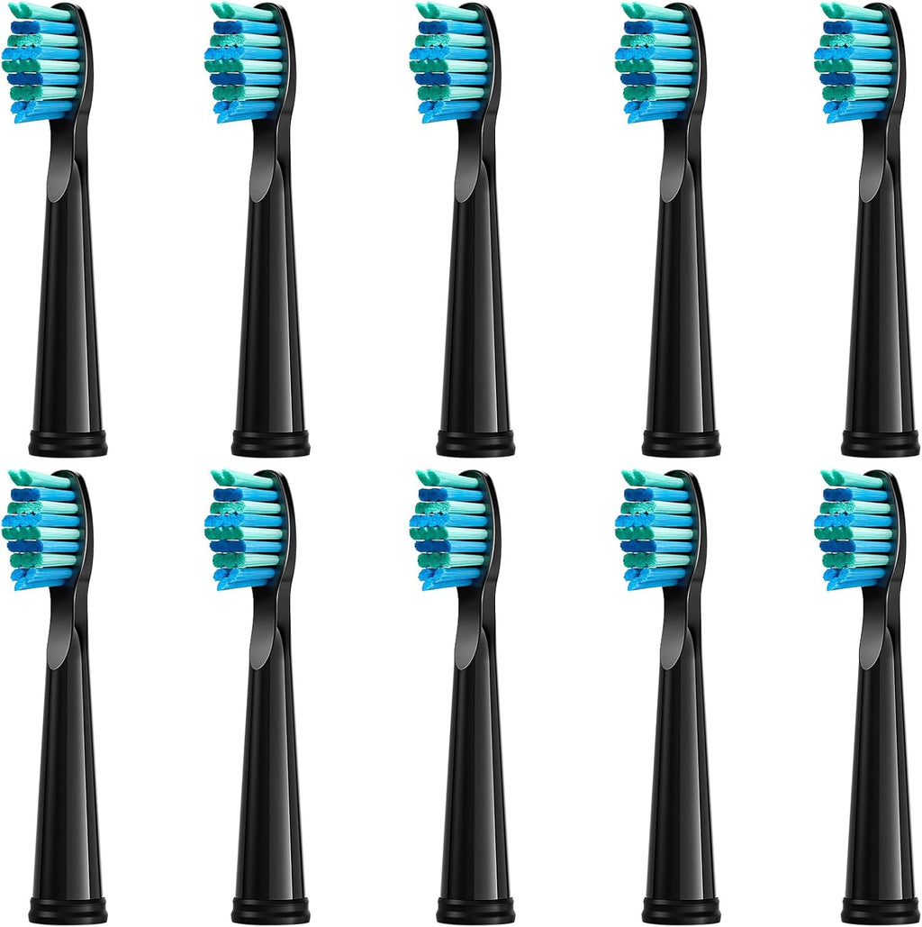 10pc Toothbrush Heads Compatible with Fairywill D7/D8/FW507/508, 551/917/959/D1/D3 (Black)