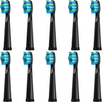 10pc Toothbrush Heads Compatible with Fairywill D7/D8/FW507/508, 551/917/959/D1/D3 (Black)