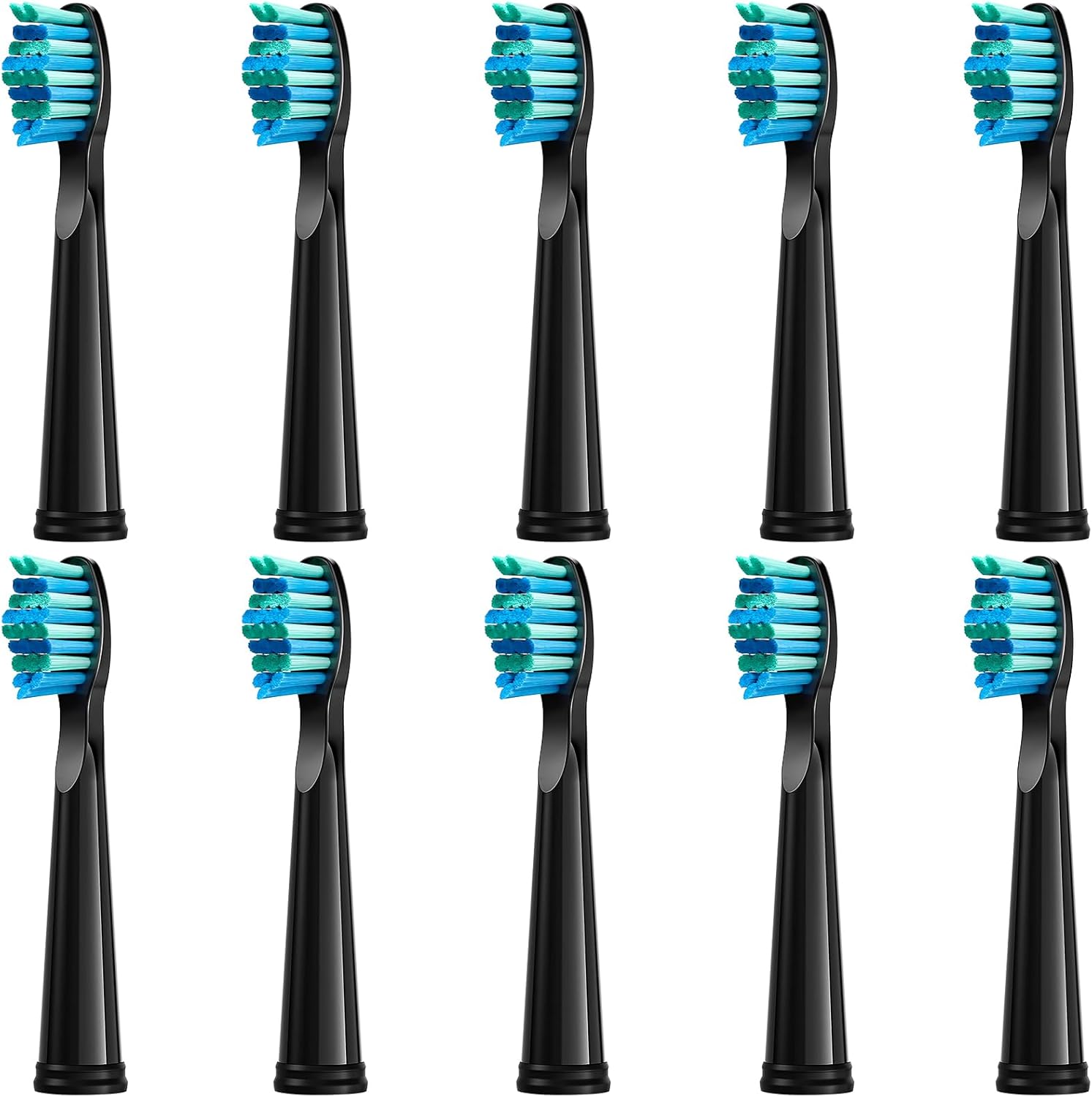 10pc Toothbrush Heads Compatible with Fairywill D7/D8/FW507/508, 551/917/959/D1/D3 (Black)